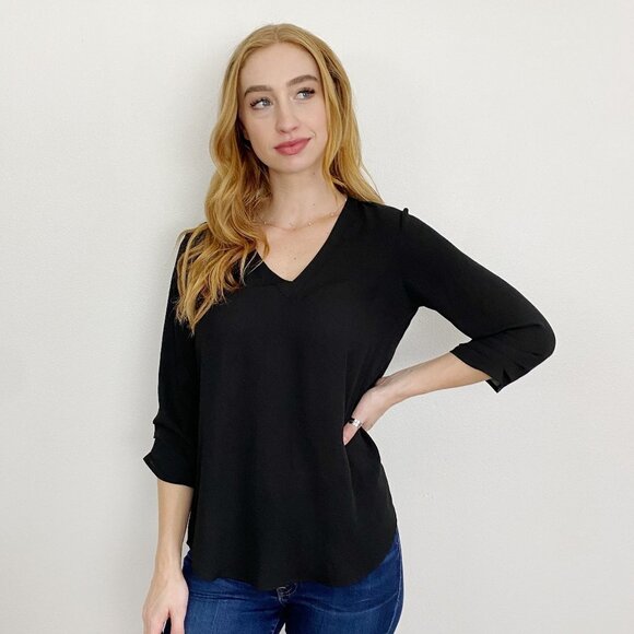 Daniel Rain Black Silky 3/4 Sleeve Blouse Small Top - Picture 1 of 3